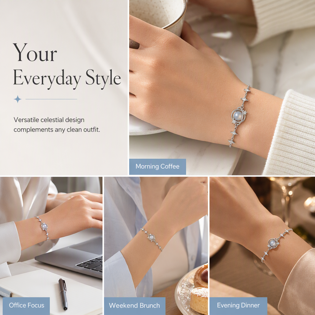 🌌🔥 50% OFF! S925 Sterling Silver Planet Star Bracelet – Hypoallergenic, Dainty, Luminescent Celestial Charm, Adjustable Chain, Lightweight Everyday Jewelry for Women, Gift-Ready ✨