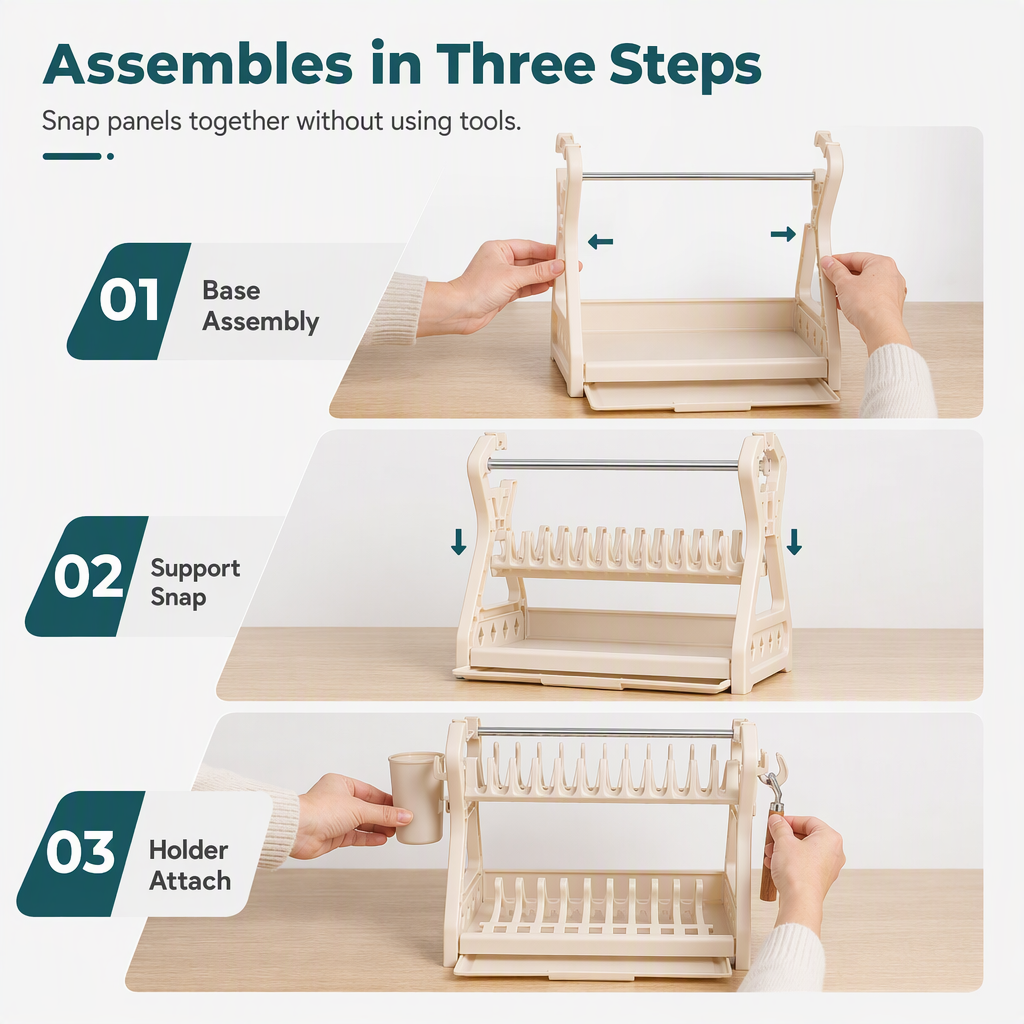 🍽️ ⚡ Multi-Layer Steel Dish Drying Rack – Vertical Storage, Drip Tray, Tool-Free Install ✨