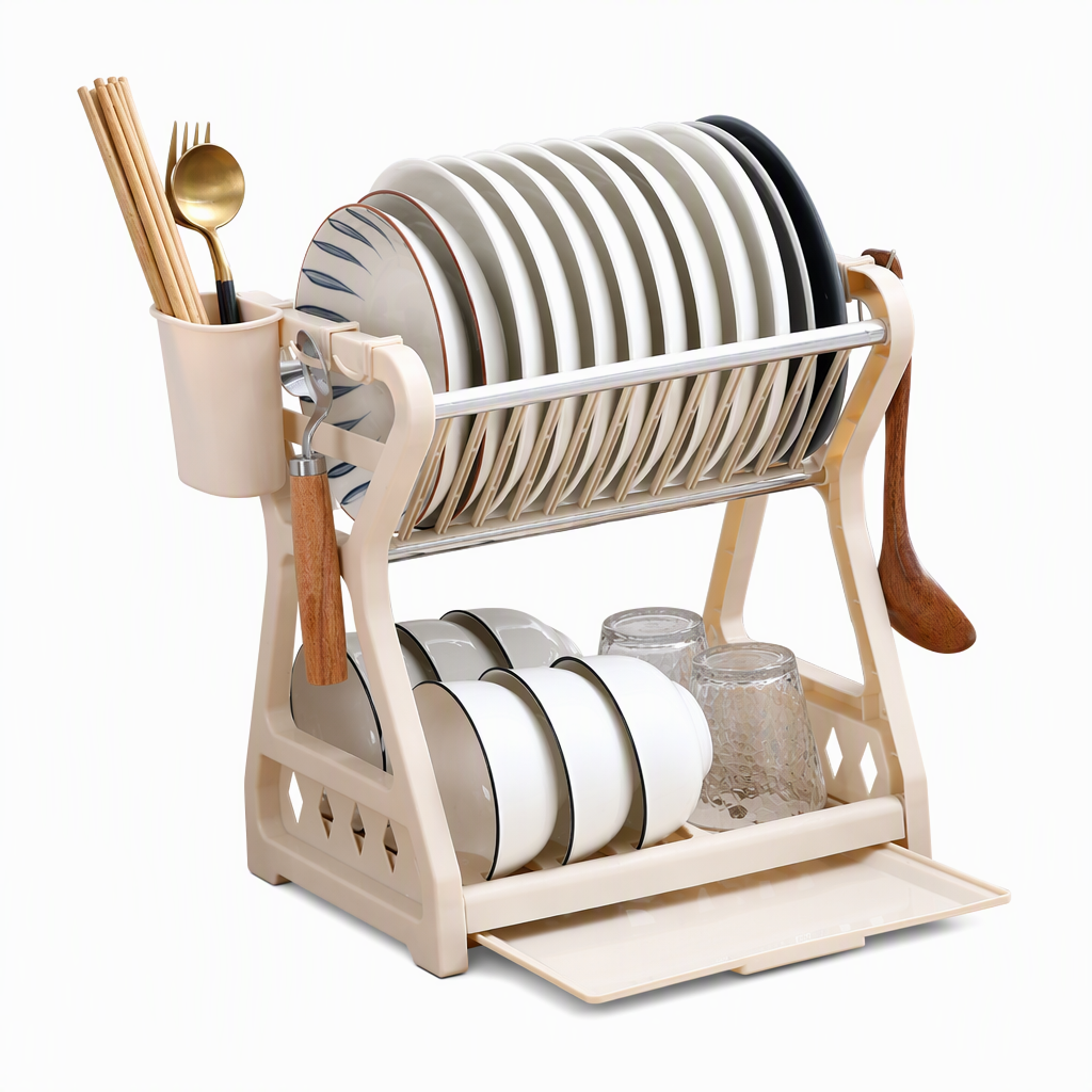 🍽️ ⚡ Multi-Layer Steel Dish Drying Rack – Vertical Storage, Drip Tray, Tool-Free Install ✨