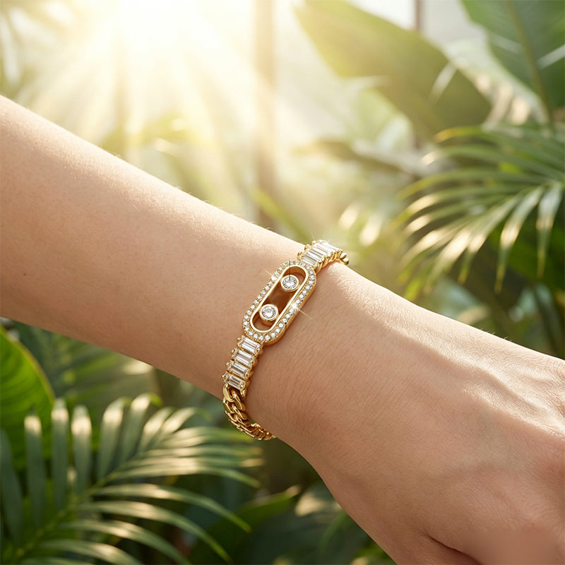 ✨ Gold-Tone Cubic Zirconia Chain Bracelet