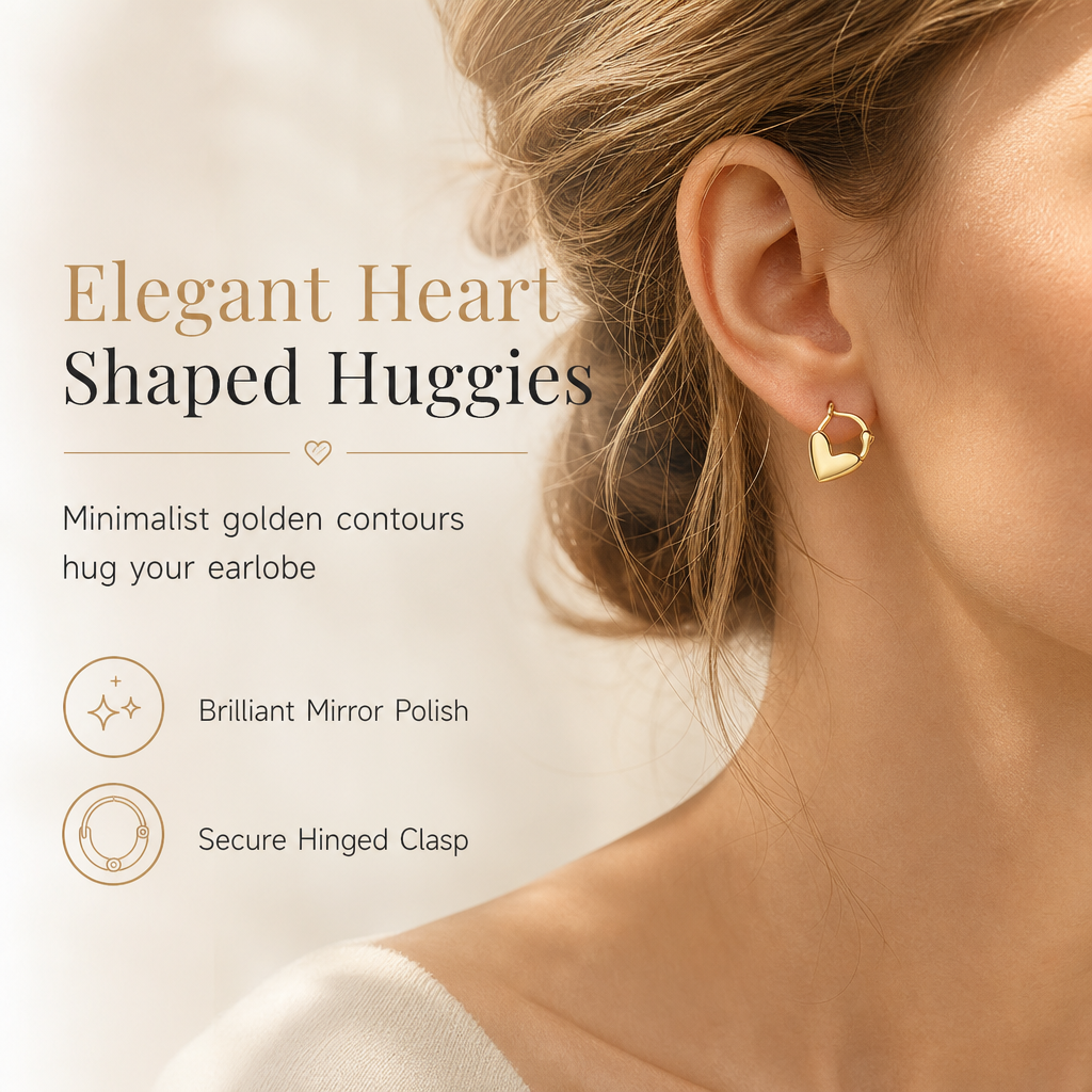 Minimalist Smooth Heart Huggie Hoop Earrings for Women Elegant and Versatile French Style Heart Shaped Earrings