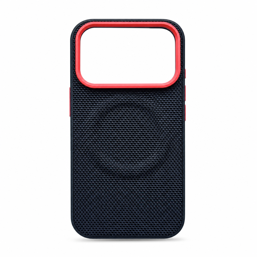 Magnetic Woven Texture Protective Phone Case with Gold Trim