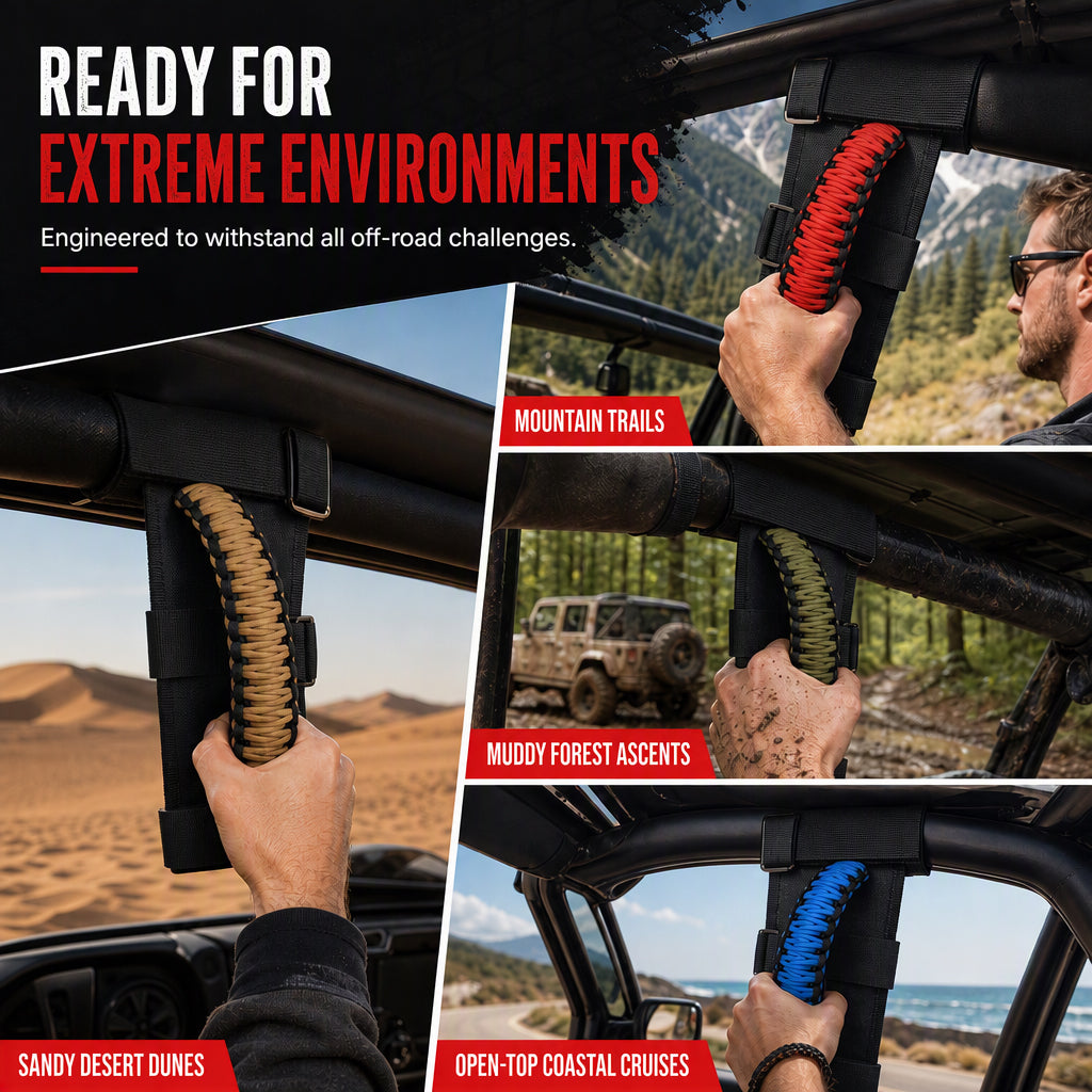 🚙 LIMITED-TIME 50% OFF! 🤝 Non-Slip Paracord Braided Roof Grab Handle – For SUV & Off-Road Vehicles ✨