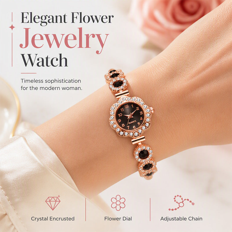 ⏳Limited-time 50% off⏰Women's Elegant Rhinestone Floral Bezel Watch🌸💎⌚