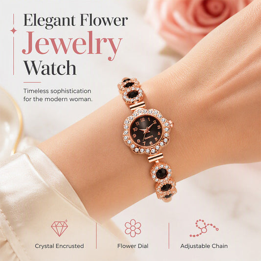 ⏳Limited-time 50% off⏰Women's Elegant Rhinestone Floral Bezel Watch🌸💎⌚