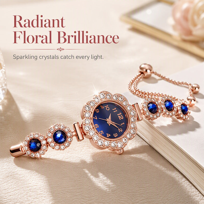 ⏳Limited-time 50% off⏰Women's Elegant Rhinestone Floral Bezel Watch🌸💎⌚