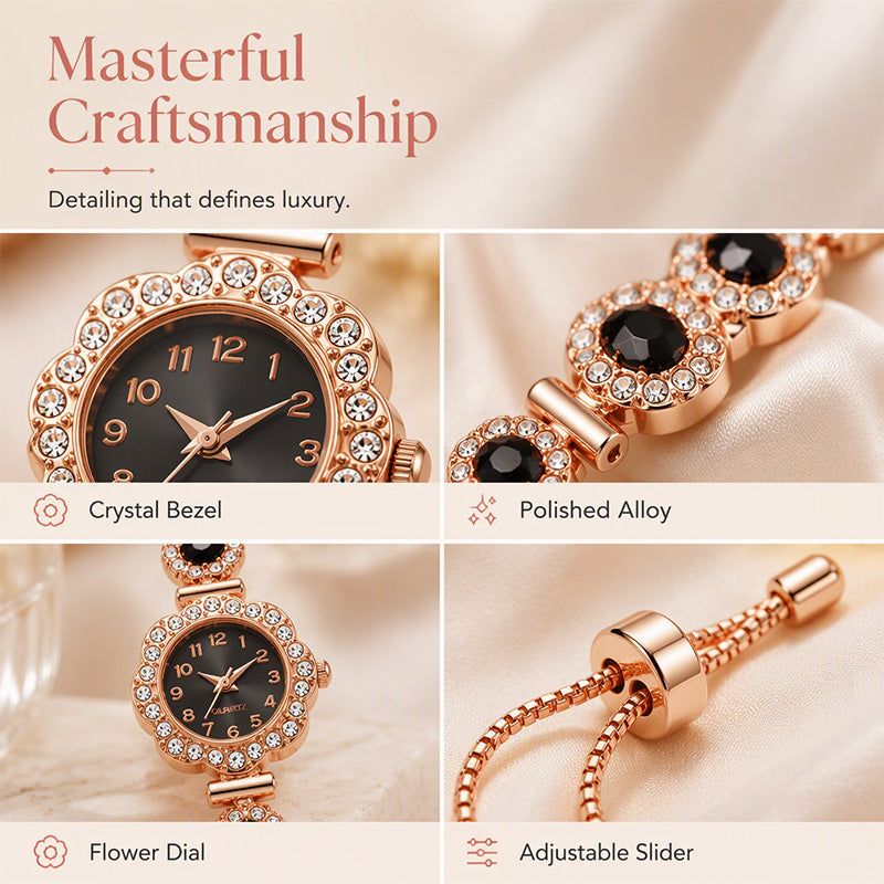 ⏳Limited-time 50% off⏰Women's Elegant Rhinestone Floral Bezel Watch🌸💎⌚