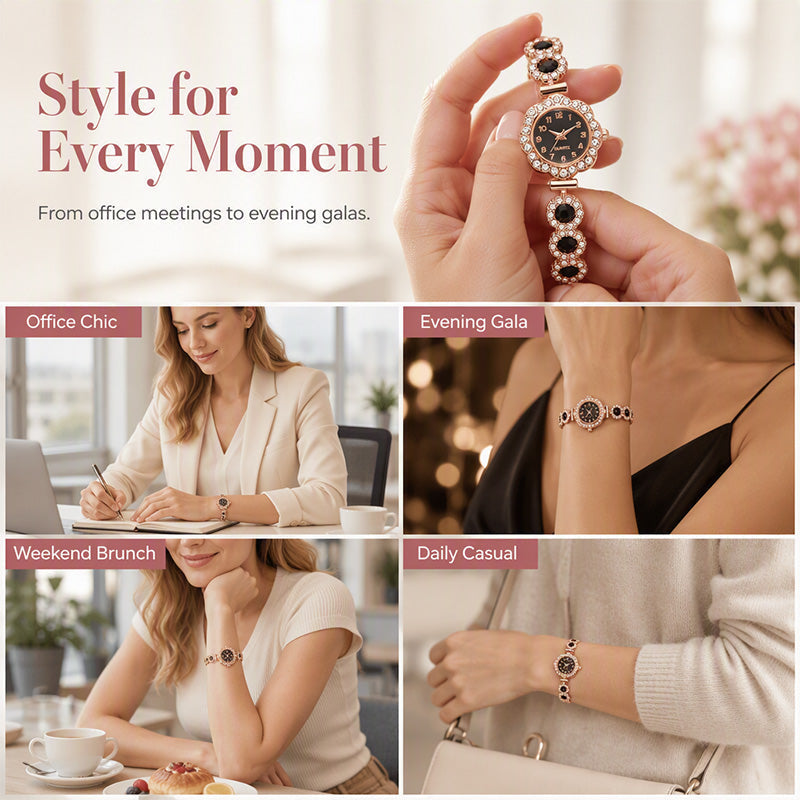⏳Limited-time 50% off⏰Women's Elegant Rhinestone Floral Bezel Watch🌸💎⌚
