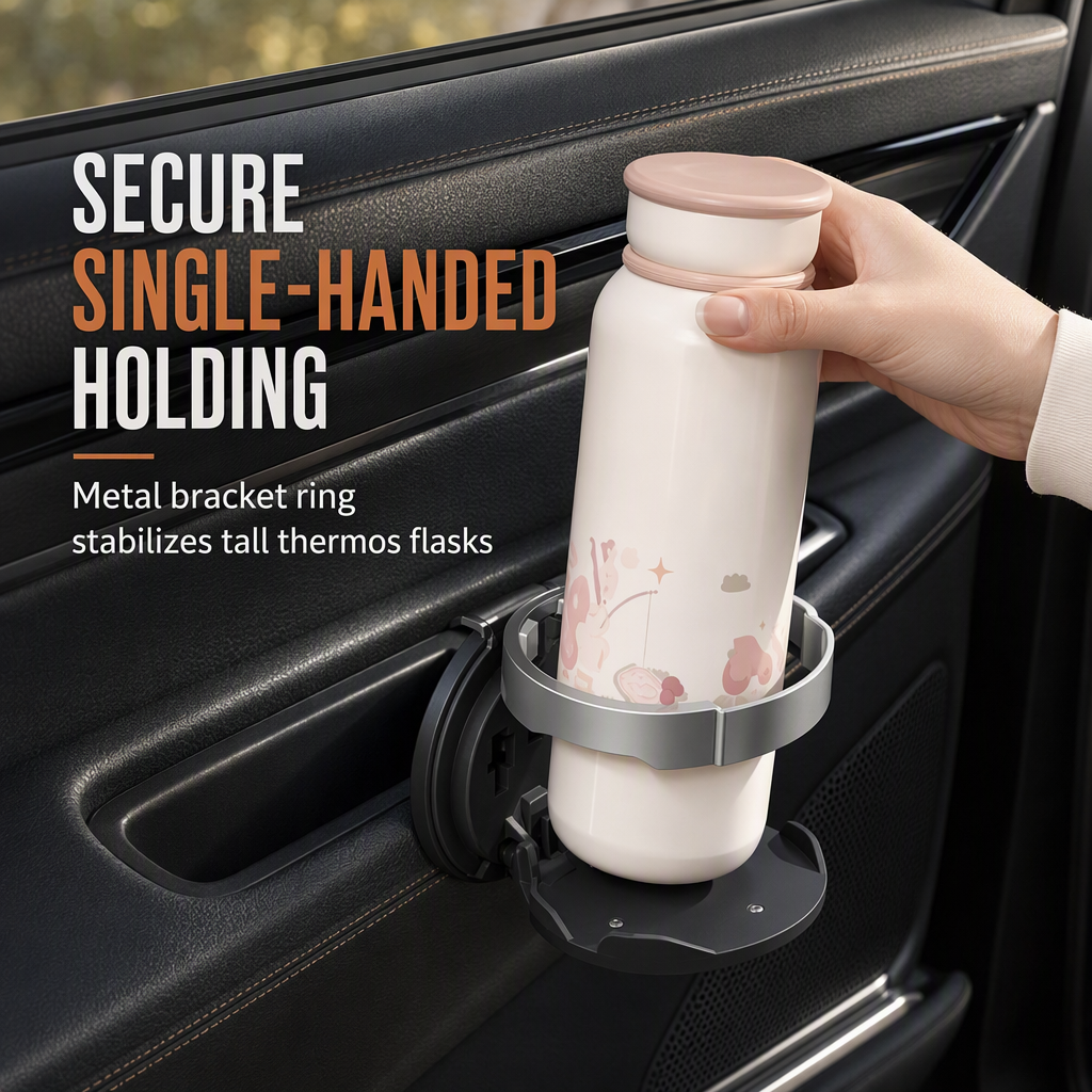 Multifunctional Foldable Car Door Cup Holder Large Diameter Beverage and Water Bottle Storage Rack