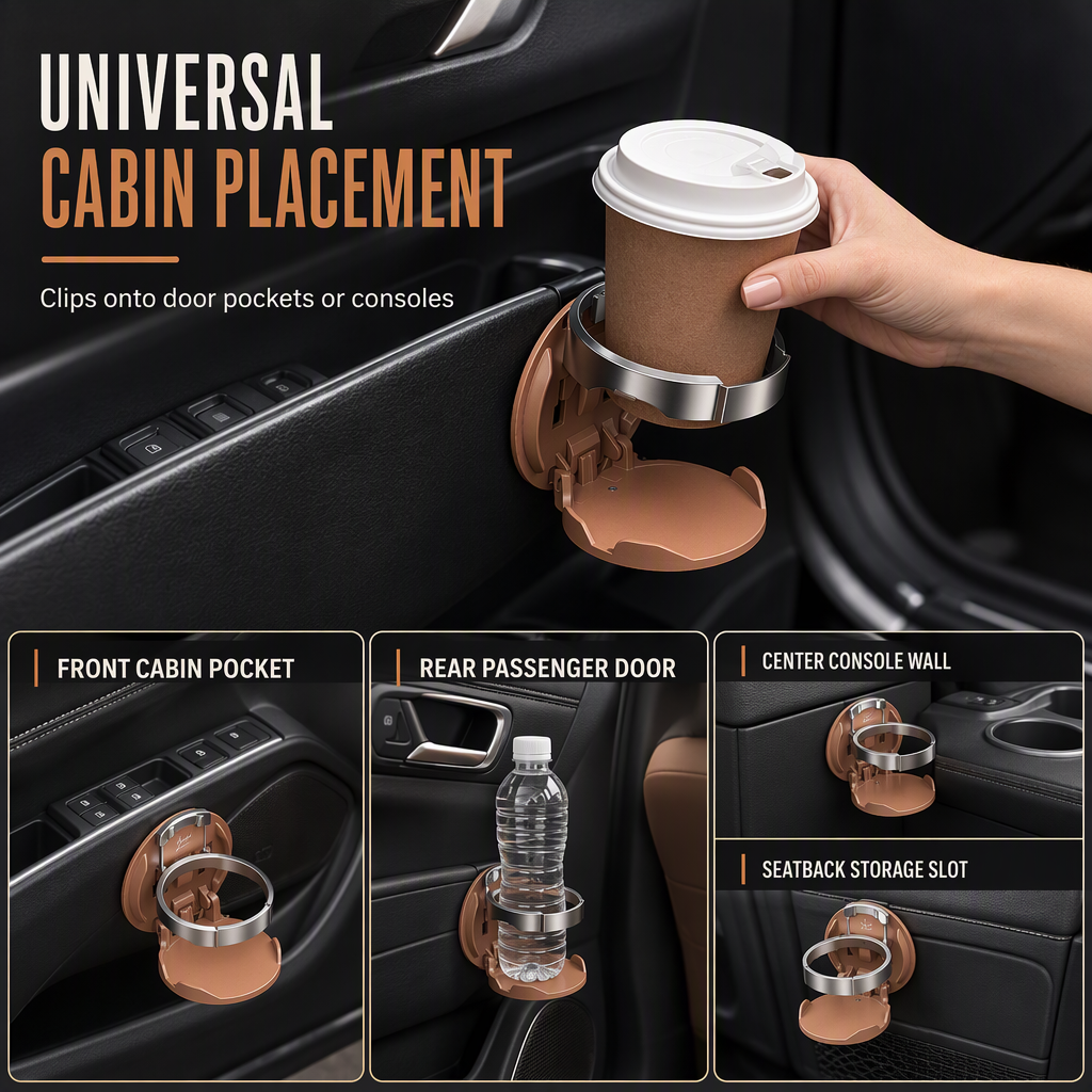 Multifunctional Foldable Car Door Cup Holder Large Diameter Beverage and Water Bottle Storage Rack
