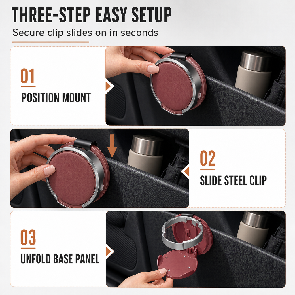 Multifunctional Foldable Car Door Cup Holder Large Diameter Beverage and Water Bottle Storage Rack