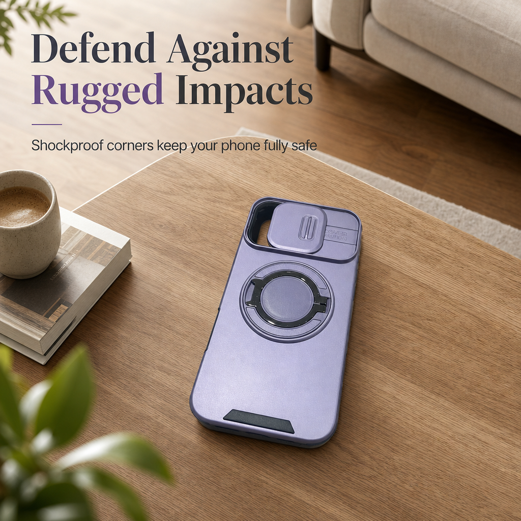 Shockproof Phone Case with Sliding Cover and Kickstand