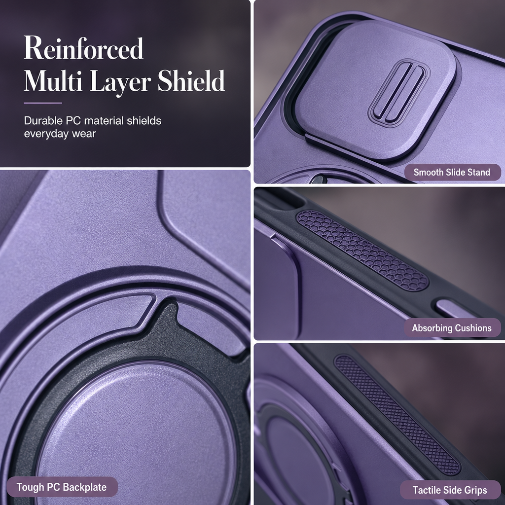 Shockproof Phone Case with Sliding Cover and Kickstand
