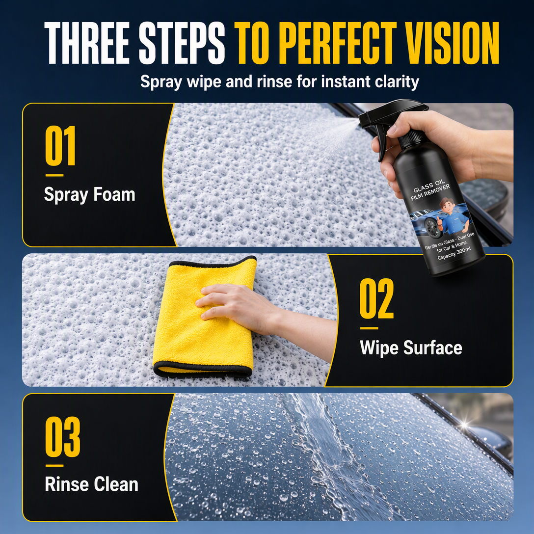 🚗 50% OFF NOW ✨ Windshield Oil-Film Remover Spray — Degreases & Clears Glare 💧