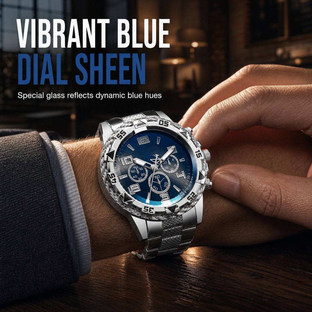 ✨⌚️Men's Steel Band Quartz Watch with Blue Light Glass and Decorative Three Eye Dial