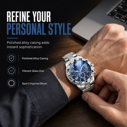 ✨⌚️Men's Steel Band Quartz Watch with Blue Light Glass and Decorative Three Eye Dial