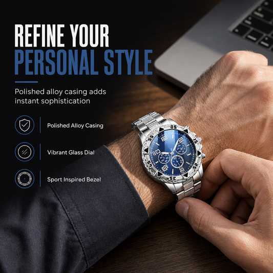 ✨⌚️Men's Steel Band Quartz Watch with Blue Light Glass and Decorative Three Eye Dial