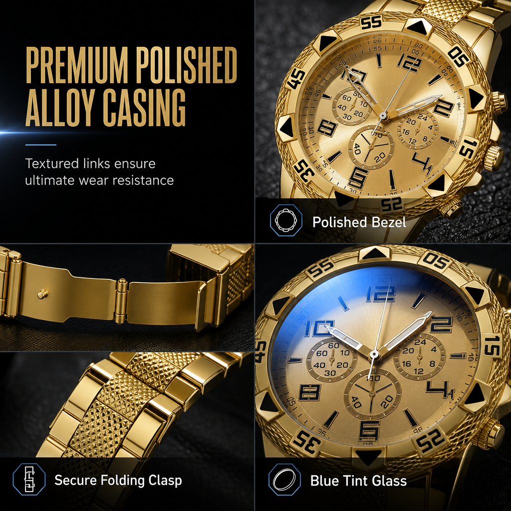 ✨⌚️Men's Steel Band Quartz Watch with Blue Light Glass and Decorative Three Eye Dial