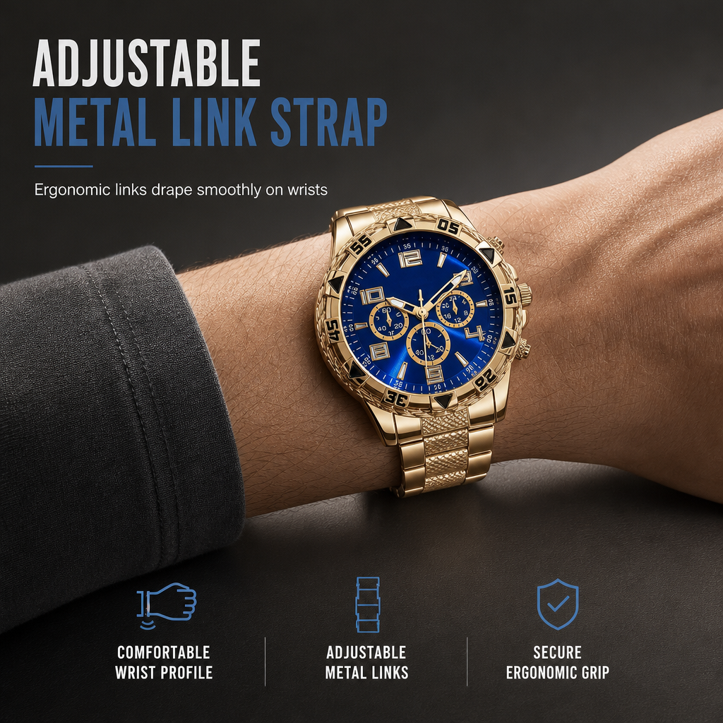 ✨⌚️Men's Steel Band Quartz Watch with Blue Light Glass and Decorative Three Eye Dial