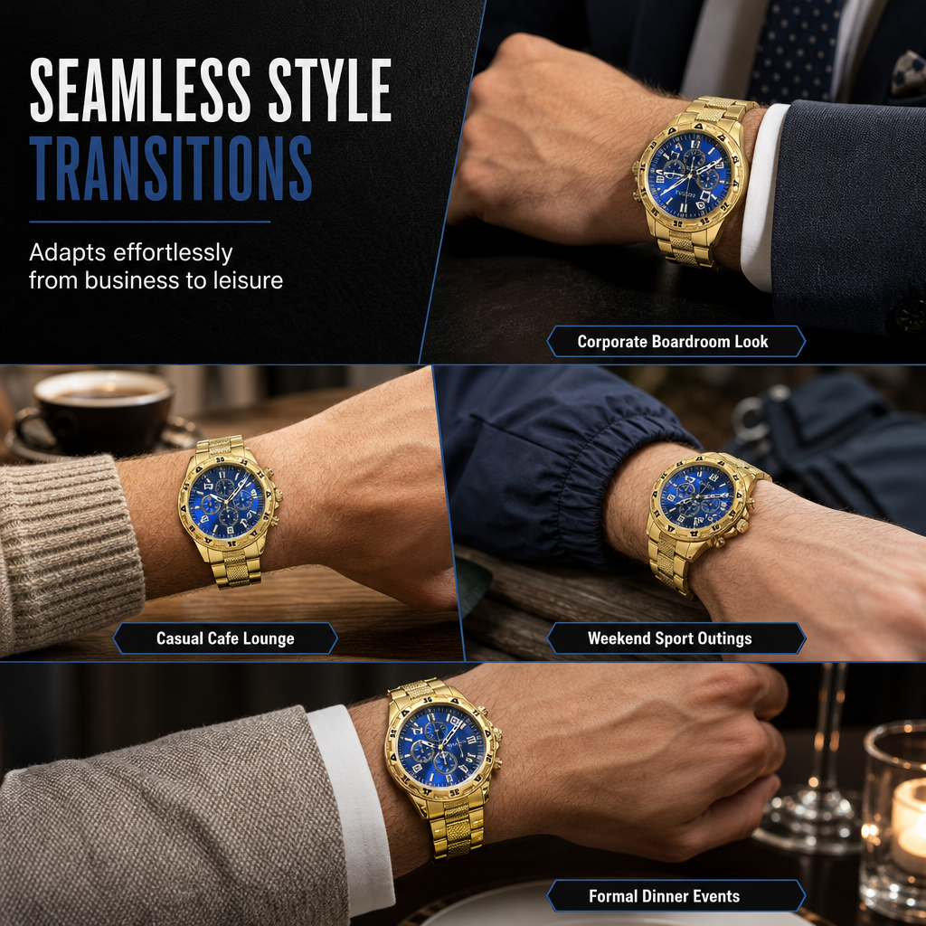 ✨⌚️Men's Steel Band Quartz Watch with Blue Light Glass and Decorative Three Eye Dial