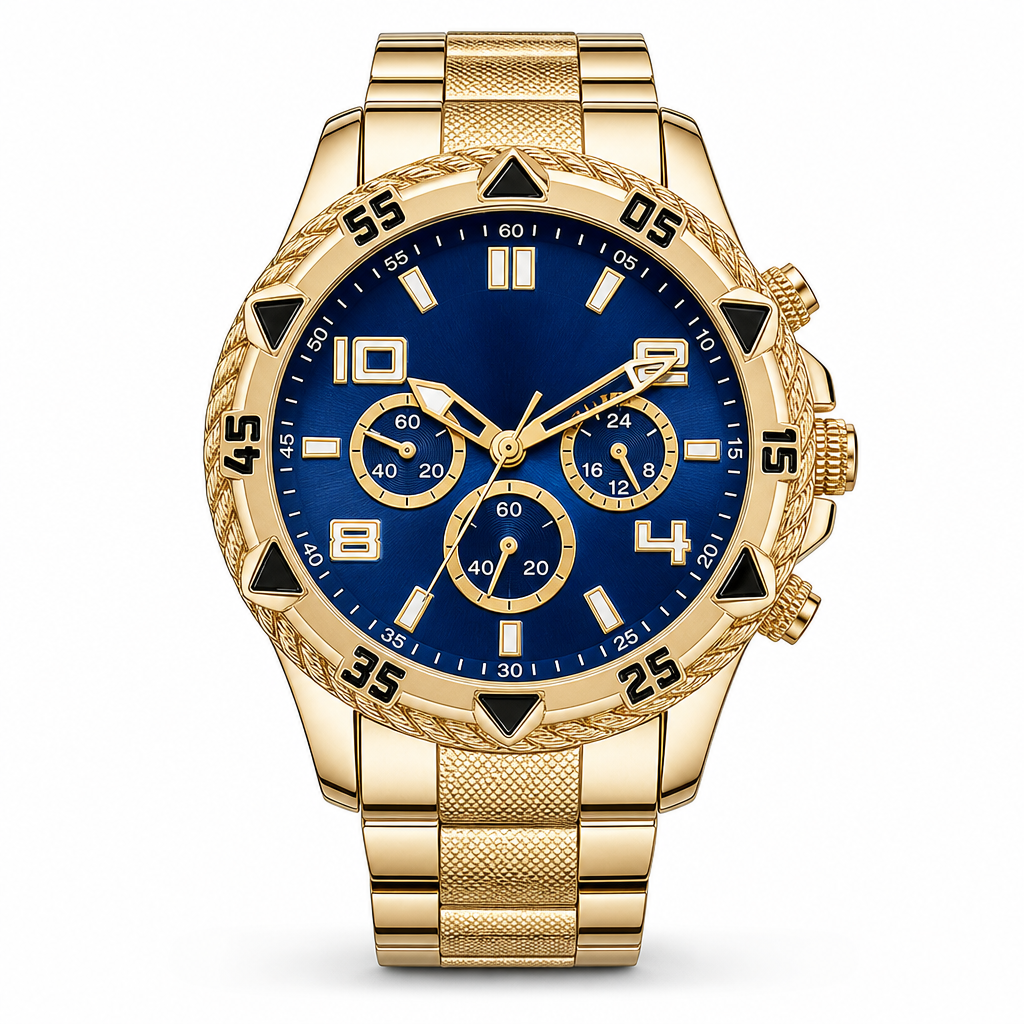 ✨⌚️Men's Steel Band Quartz Watch with Blue Light Glass and Decorative Three Eye Dial