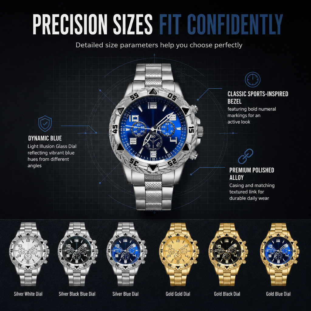 ✨⌚️Men's Steel Band Quartz Watch with Blue Light Glass and Decorative Three Eye Dial