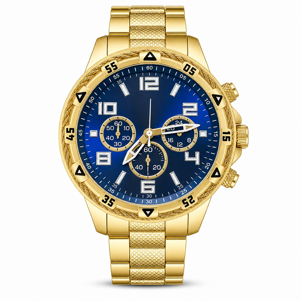 ✨⌚️Men's Steel Band Quartz Watch with Blue Light Glass and Decorative Three Eye Dial