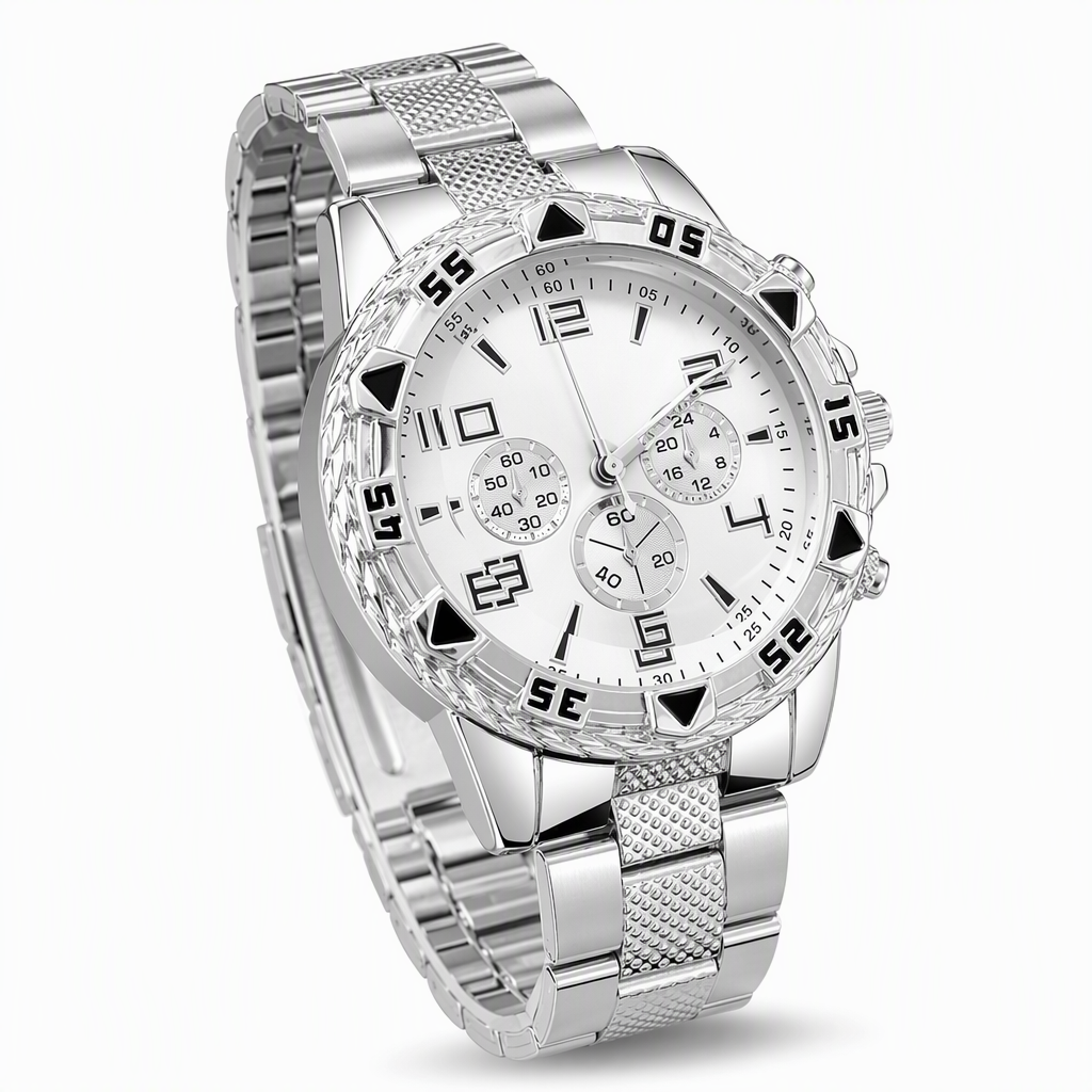 ✨⌚️Men's Steel Band Quartz Watch with Blue Light Glass and Decorative Three Eye Dial