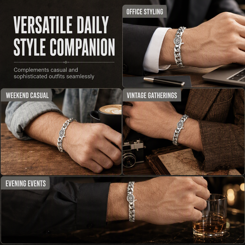 Vintage Silver Plated Rotatable Six Character Mantra for Men Wide Band Spinning Buddhist Jewelry
