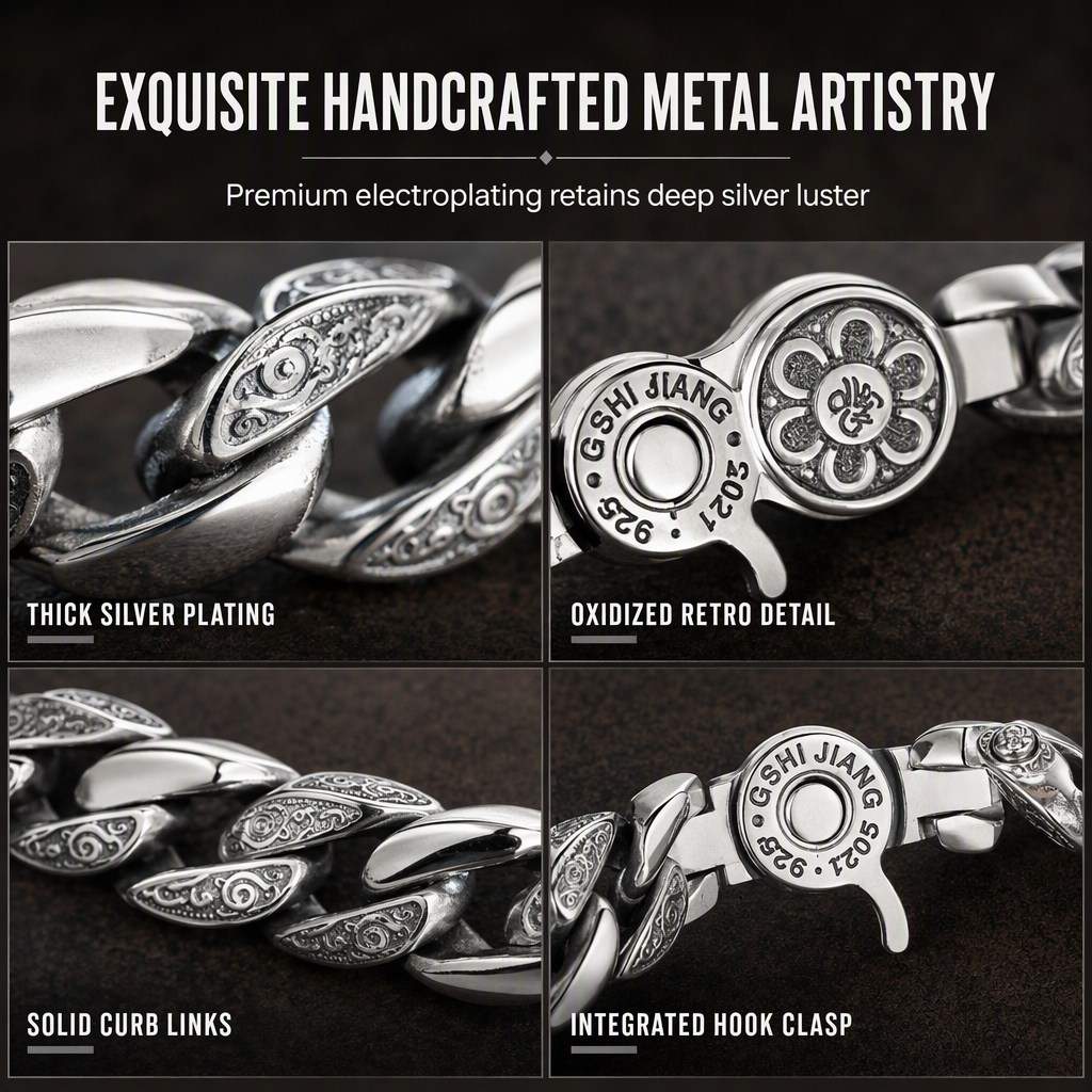 Vintage Silver Plated Rotatable Six Character Mantra for Men Wide Band Spinning Buddhist Jewelry