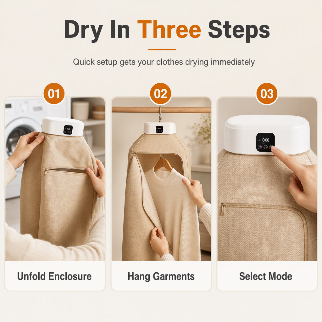 ♨ PROMO -50% ✨ Portable Foldable Clothes Dryer — Remote Control & 3D Warm Air 🧺
