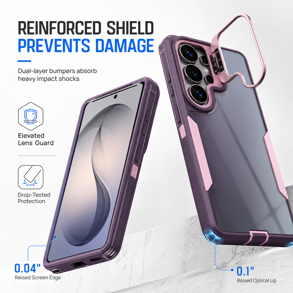 Shockproof Phone Case with Metal Lens Kickstand Protective Cover for Samsung Galaxy S26 S25 S24 S23 S22 Ultra Plus FE