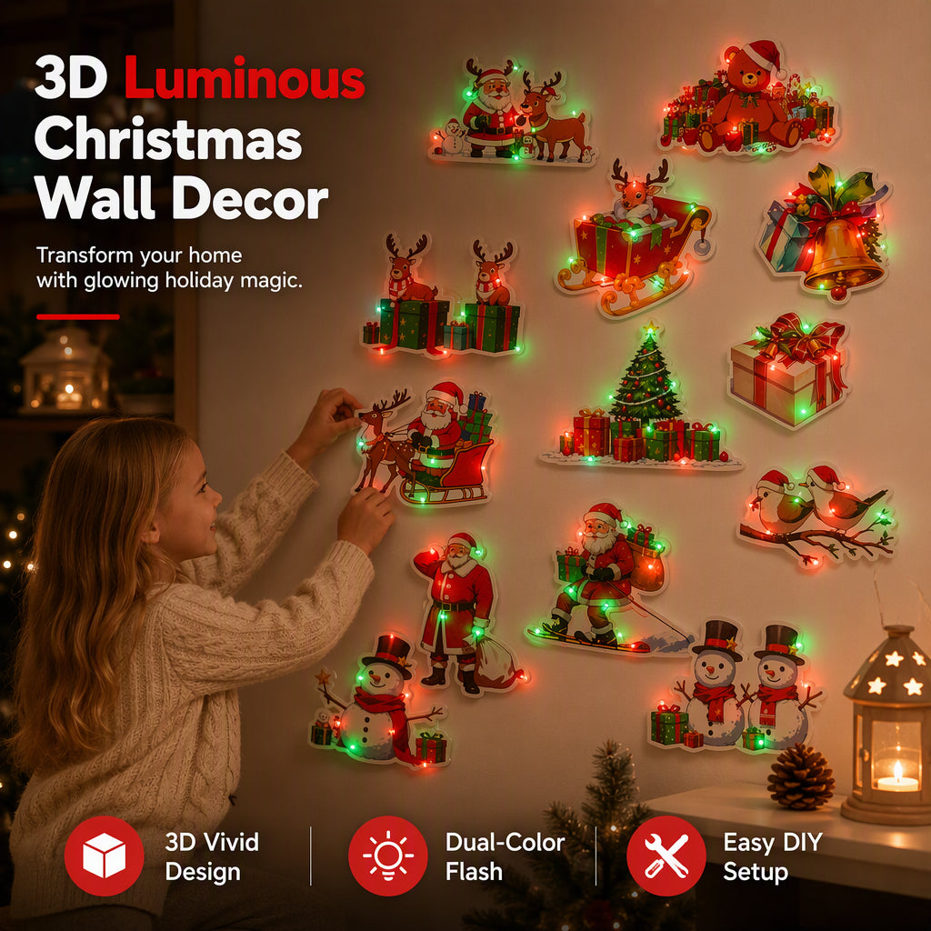 ✨🎁 LED Christmas Wall Stickers – Charming Holiday Characters & Red-and-Green Glow for Walls & Windows ⭐