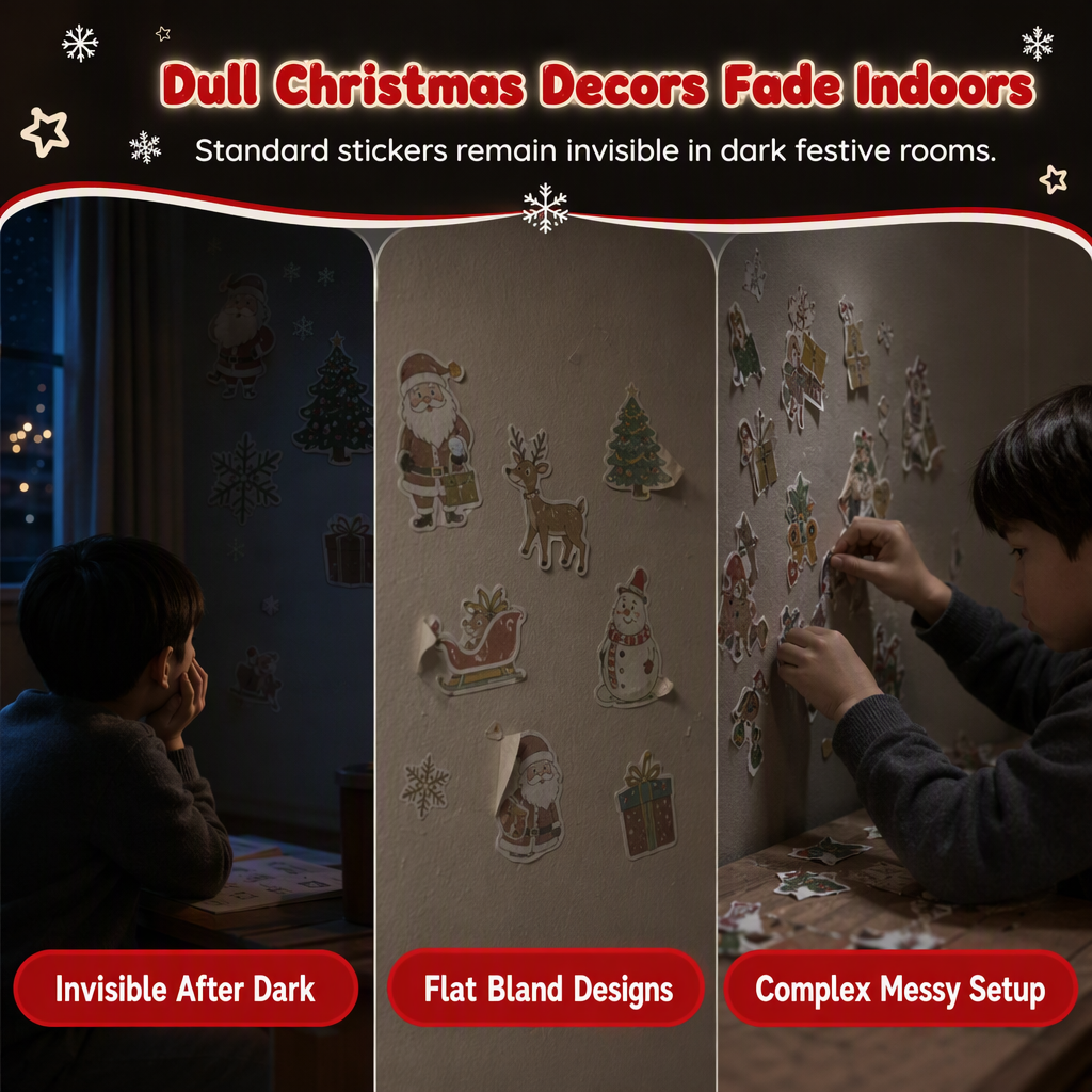✨🎁 LED Christmas Wall Stickers – Charming Holiday Characters & Red-and-Green Glow for Walls & Windows ⭐