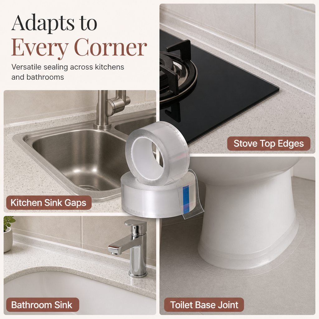 Transparent Waterproof and Moldproof Kitchen Caulk Tape Residue Free Single Sided Adhesive Sealing Strip for Wall Corners