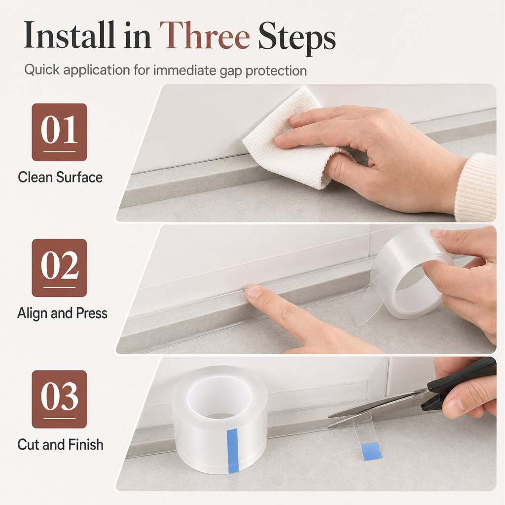 Transparent Waterproof and Moldproof Kitchen Caulk Tape Residue Free Single Sided Adhesive Sealing Strip for Wall Corners
