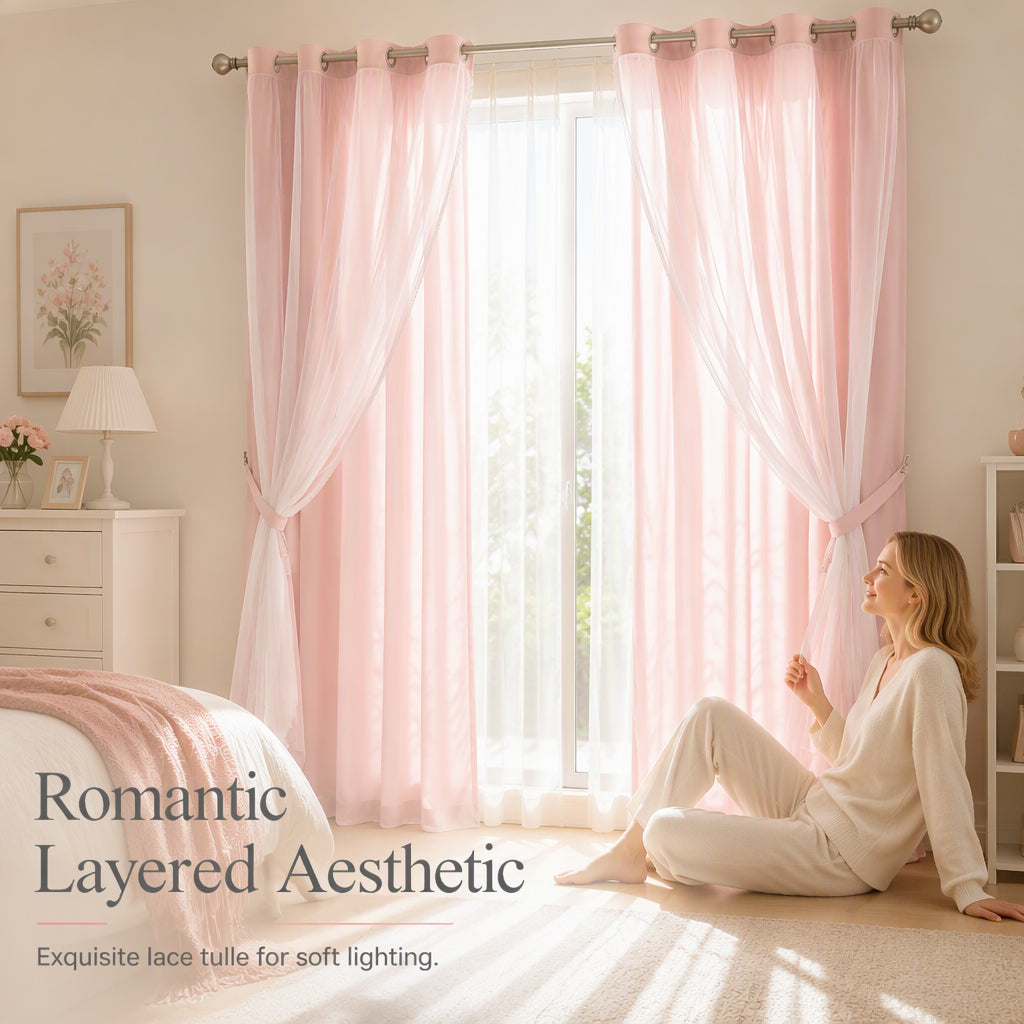 ✨ Double-Layer Curtains – Elegant Sheer Overlay & Light-Blocking Fabric for Cozy Bedrooms ❤️⭐