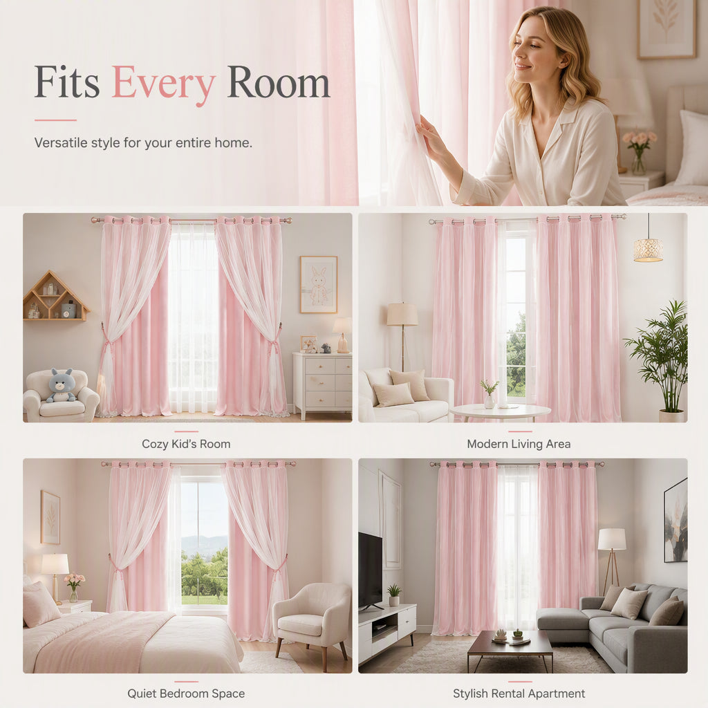 ✨ Double-Layer Curtains – Elegant Sheer Overlay & Light-Blocking Fabric for Cozy Bedrooms ❤️⭐