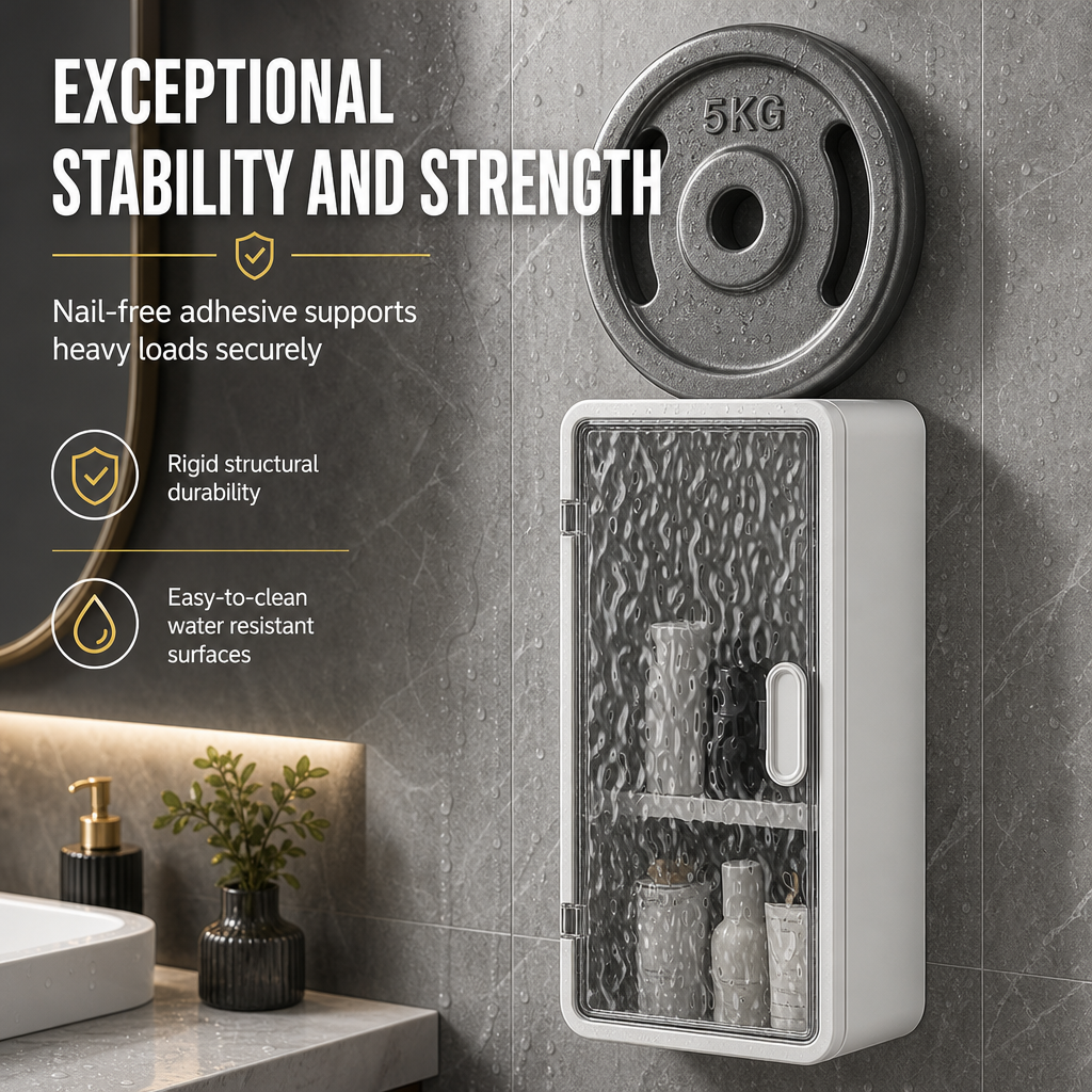 🛁 LIMITED-TIME 50% OFF! ✨ Wall-Mounted Bathroom Organizer – No-Drill, Glacier Texture & Drainage Slots