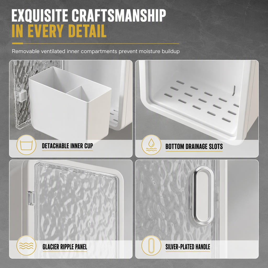 🛁 LIMITED-TIME 50% OFF! ✨ Wall-Mounted Bathroom Organizer – No-Drill, Glacier Texture & Drainage Slots