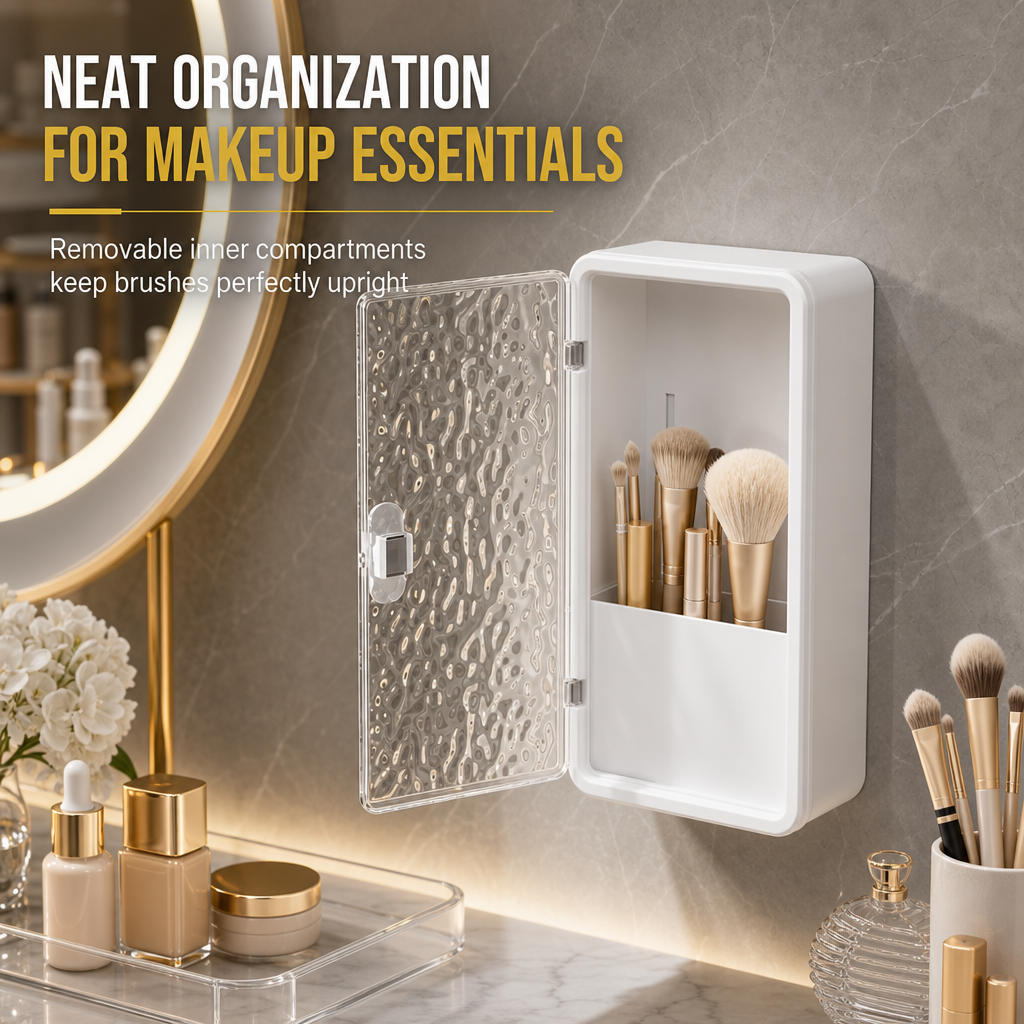 🛁 LIMITED-TIME 50% OFF! ✨ Wall-Mounted Bathroom Organizer – No-Drill, Glacier Texture & Drainage Slots