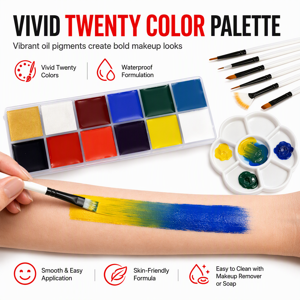 Face and Body Oil Palette for Kids and Adults Theatrical Chinese Opera Makeup and Festival Party Body Painting Pigment Kit