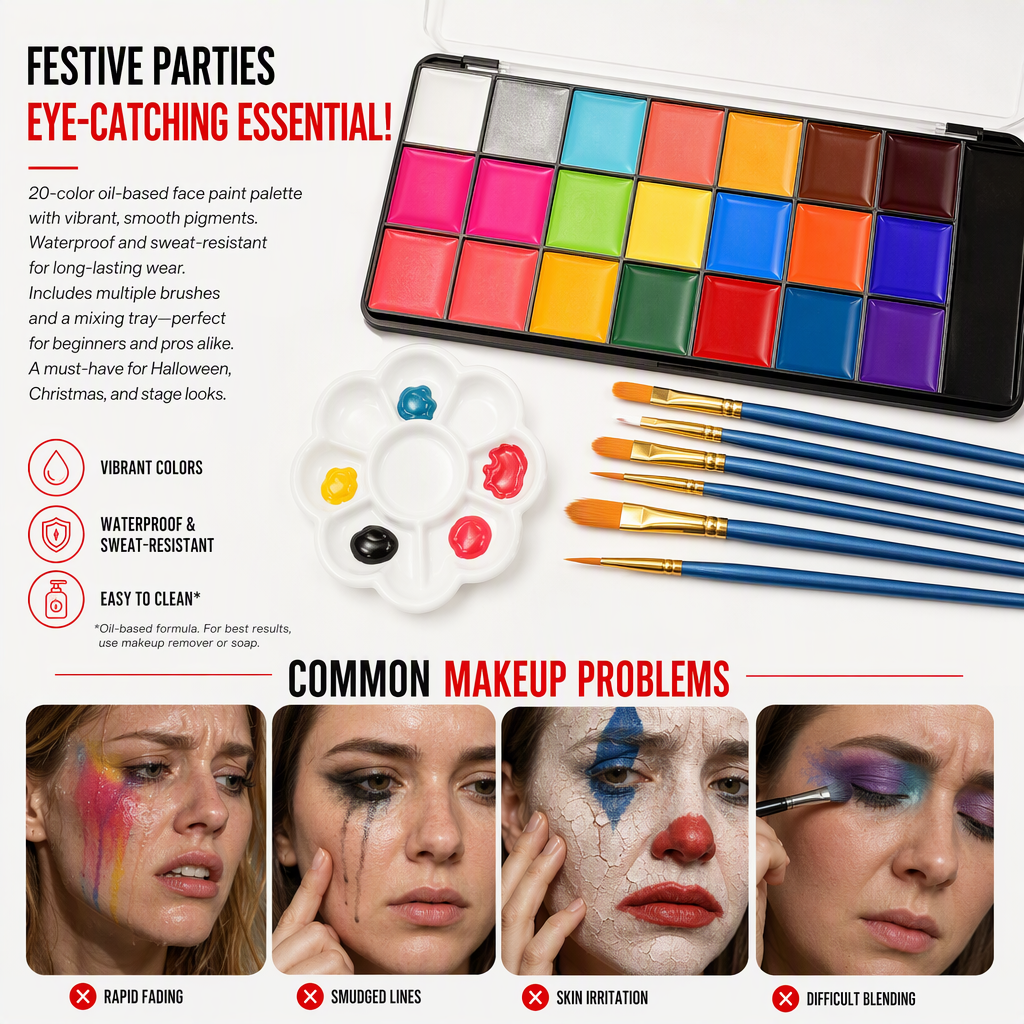 Face and Body Oil Palette for Kids and Adults Theatrical Chinese Opera Makeup and Festival Party Body Painting Pigment Kit