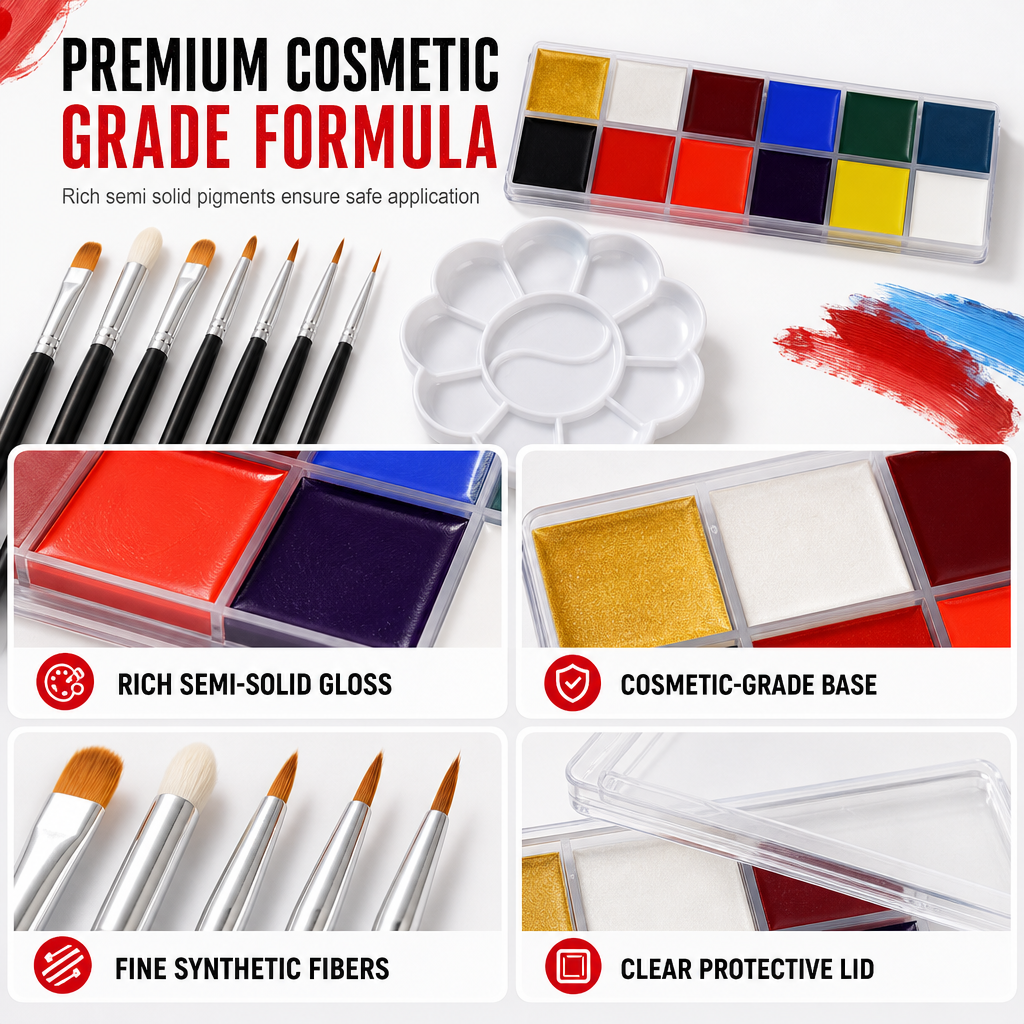 Face and Body Oil Palette for Kids and Adults Theatrical Chinese Opera Makeup and Festival Party Body Painting Pigment Kit