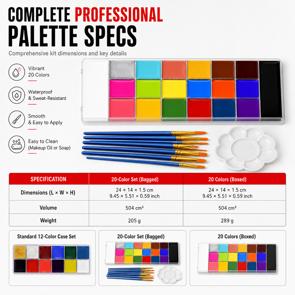 Face and Body Oil Palette for Kids and Adults Theatrical Chinese Opera Makeup and Festival Party Body Painting Pigment Kit