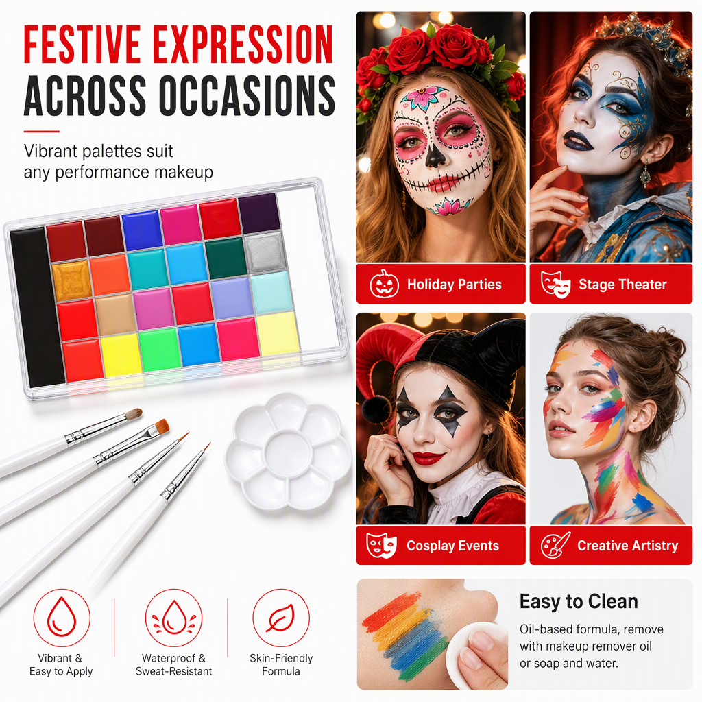 Face and Body Oil Palette for Kids and Adults Theatrical Chinese Opera Makeup and Festival Party Body Painting Pigment Kit