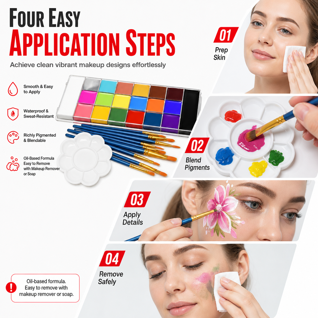 Face and Body Oil Palette for Kids and Adults Theatrical Chinese Opera Makeup and Festival Party Body Painting Pigment Kit