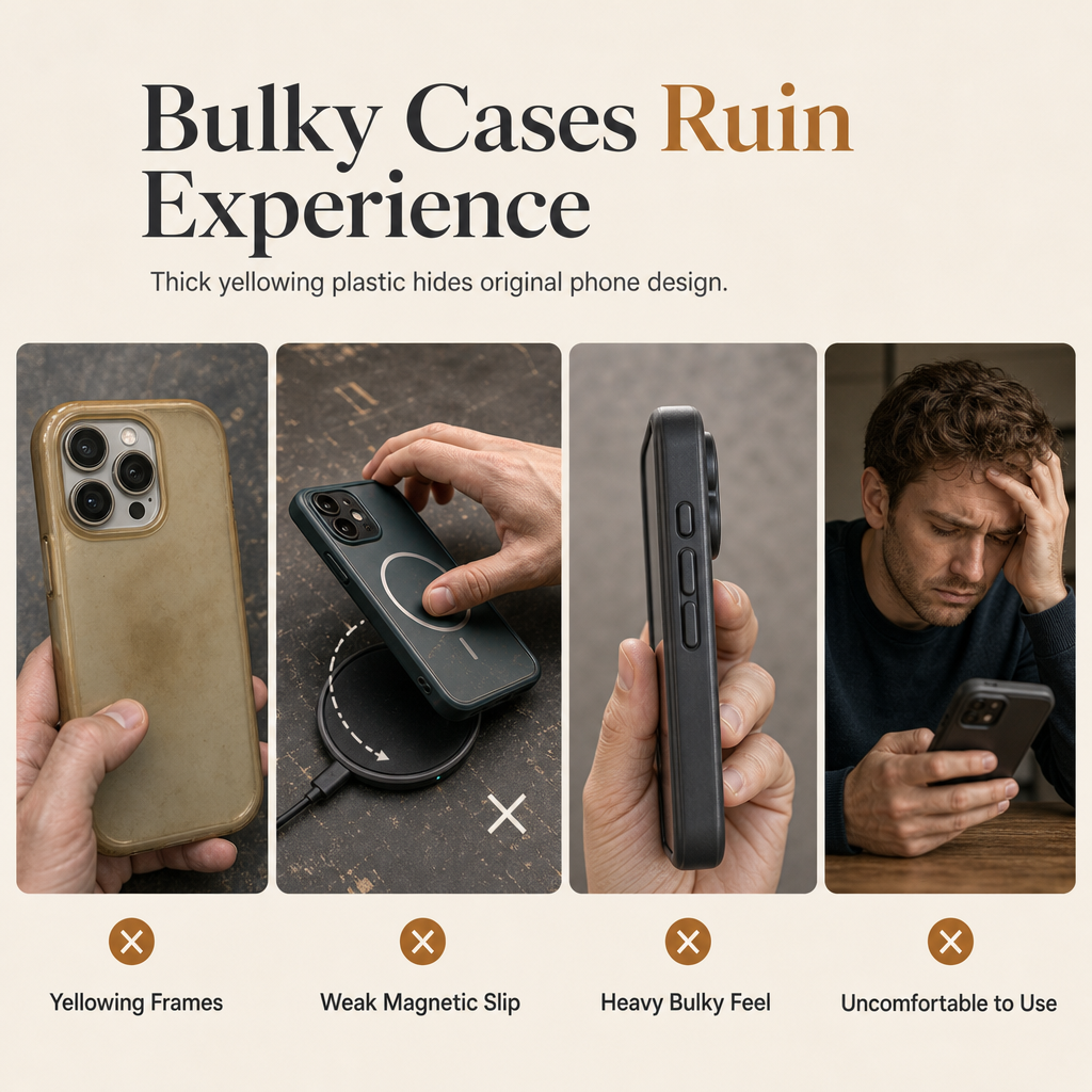 Magnetic Matte Electroplated Phone Case with Large Window Protector Full Coverage Protective Cover
