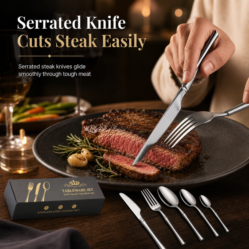 📢📢 50% OFF🥂304 Stainless Steel Cutlery Set – Elegant Slim-Design Knives, Forks & Spoons