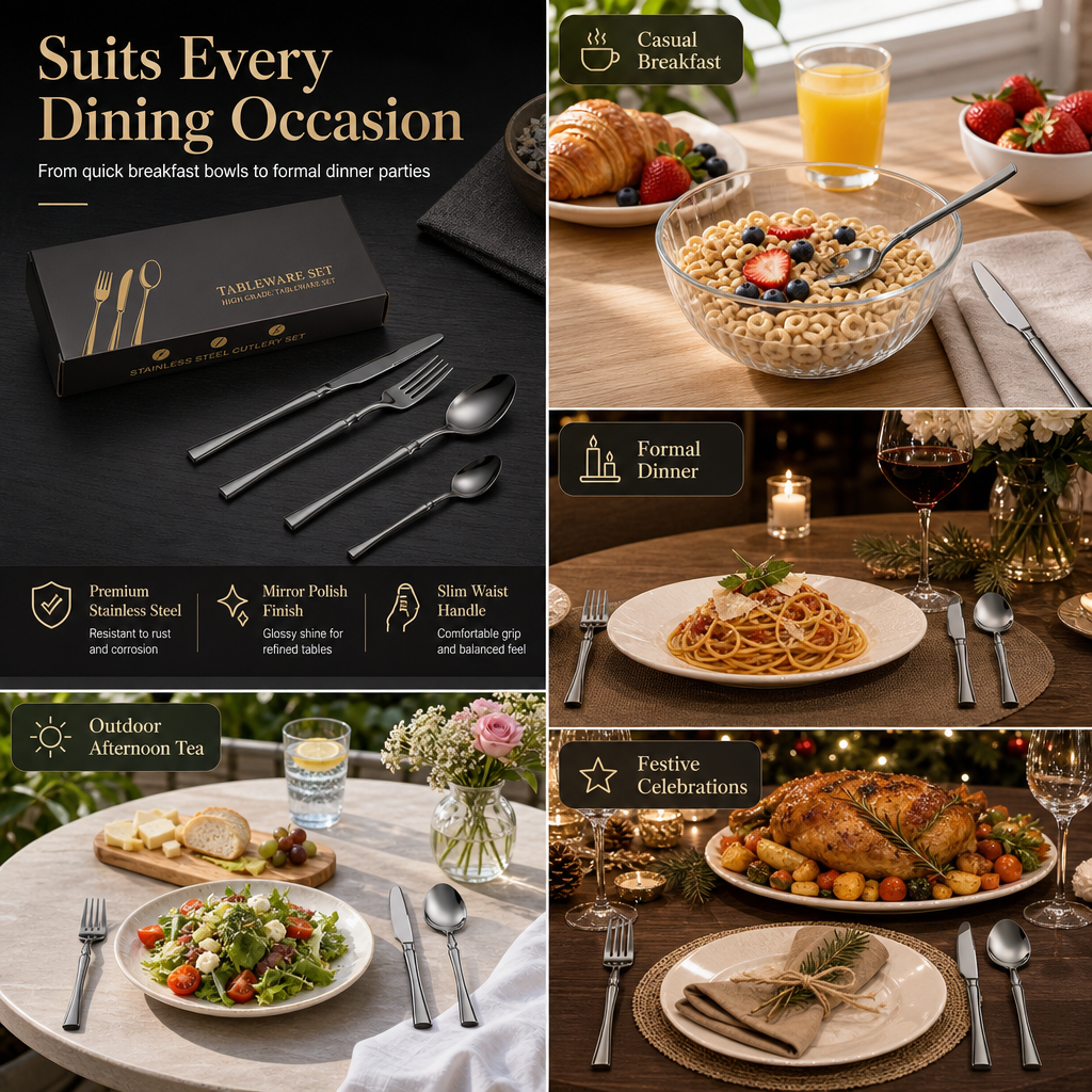 📢📢 50% OFF🥂304 Stainless Steel Cutlery Set – Elegant Slim-Design Knives, Forks & Spoons